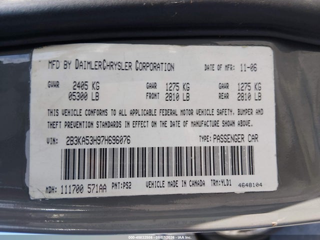 45832586 :رقم المزاد ، 2B3KA53H97H696076 vin ، 2007 Dodge Charger Rt مزاد بيع