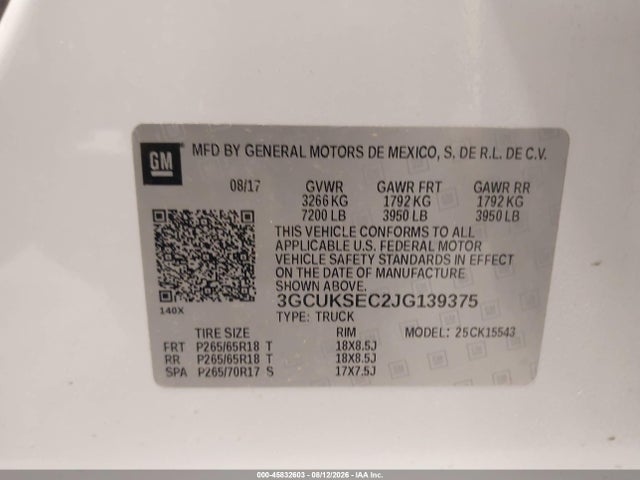 Продажа на аукционе авто 2018 Chevrolet Silverado 1500 1lz, vin: 3GCUKSEC2JG139375, номер лота: 45832603