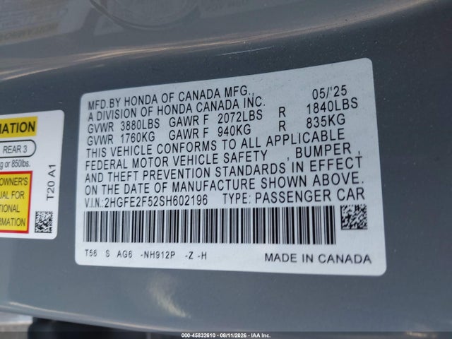 2HGFE2F52SH602196 Honda Civic Sport