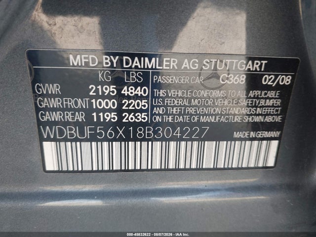 45832622 :رقم المزاد ، WDBUF56X18B304227 vin ، 2008 Mercedes-benz E 350 مزاد بيع
