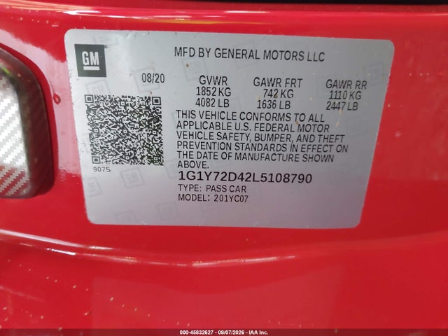 1G1Y72D42L5108790 Chevrolet Corvette Stingray Rwd 2lt