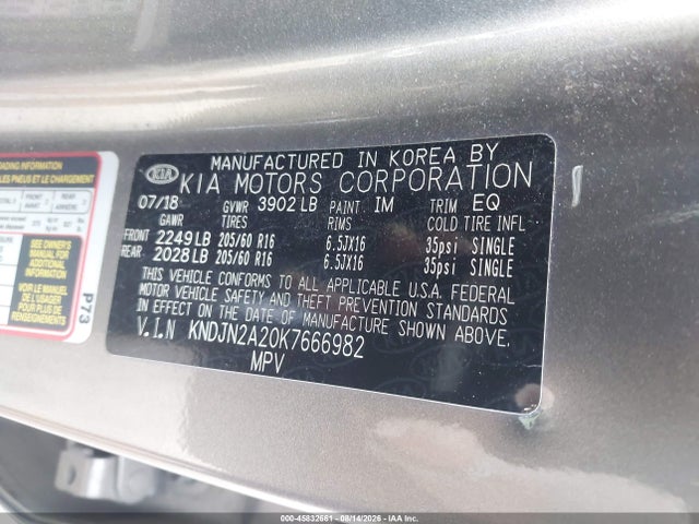 Продаж на аукціоні авто 2019 Kia Soul, vin: KNDJN2A20K7666982, номер лоту: 45832661