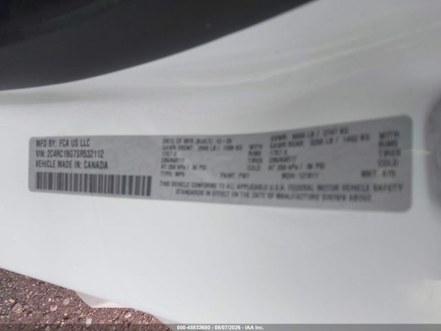 Aukcja sprzedaży 2025 Chrysler Pacifica Select, vin: 2C4RC1BG7SR532112, numer aukcji: 45832680