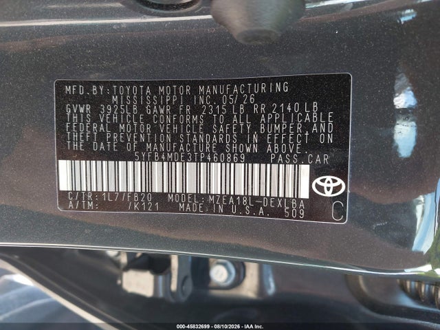 5YFB4MDE3TP460869 Toyota COROLLA LE
