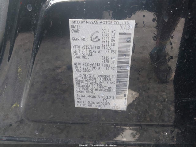 Aukcja sprzedaży 2013 Infiniti Jx35, vin: 5N1AL0MM1DC333171, numer aukcji: 45832700