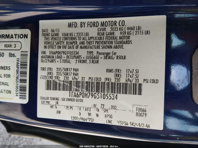 Auction sale of the 2016 Ford Fusion Se, vin: 1FA6P0H79G5105534, lot number: 45832706