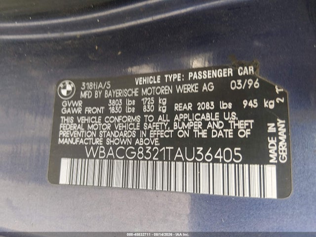 Продаж на аукціоні авто 1996 Bmw 318 Ti Automatic, vin: WBACG8321TAU36405, номер лоту: 45832711