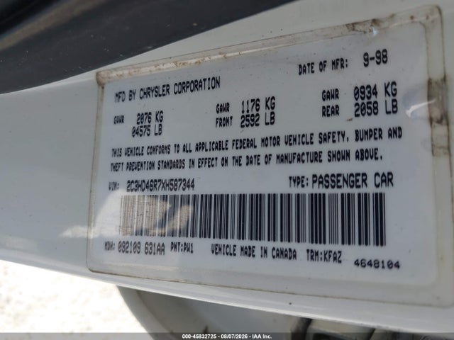45832725 :رقم المزاد ، 2C3HD46R7XH587344 vin ، 1999 Chrysler Concorde Lx مزاد بيع