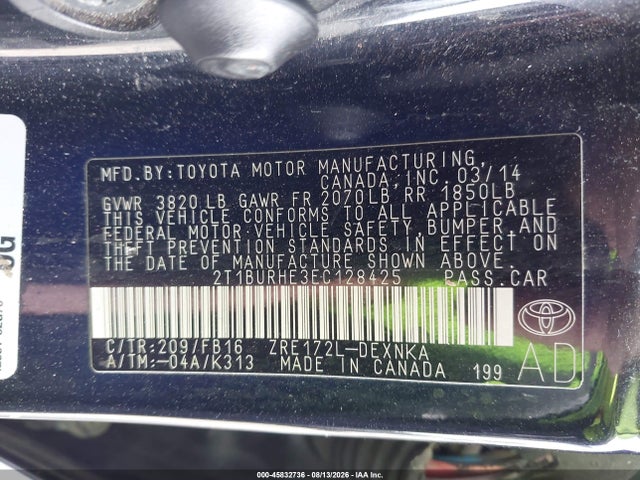 Toyota COROLLA LE 2014 2T1BURHE3EC128425 Image 9