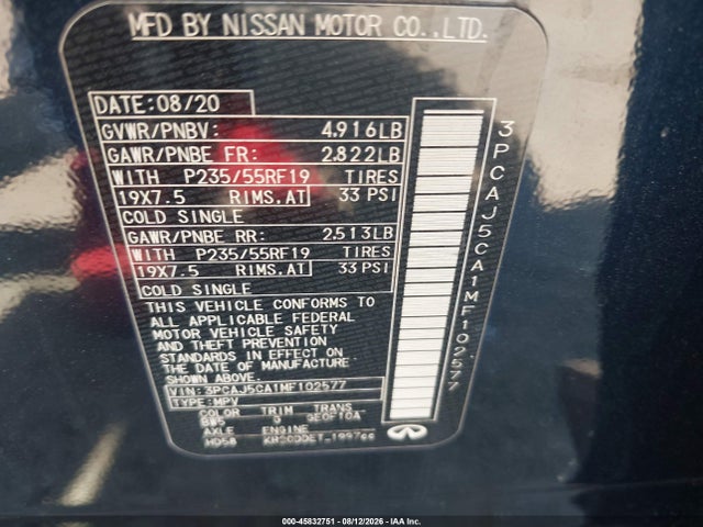 Продаж на аукціоні авто 2021 Infiniti Qx50 Essential, vin: 3PCAJ5CA1MF102577, номер лоту: 45832751