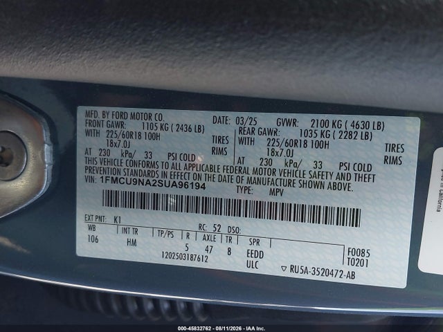 Продажа на аукционе авто 2025 Ford Escape St-line Select, vin: 1FMCU9NA2SUA96194, номер лота: 45832762