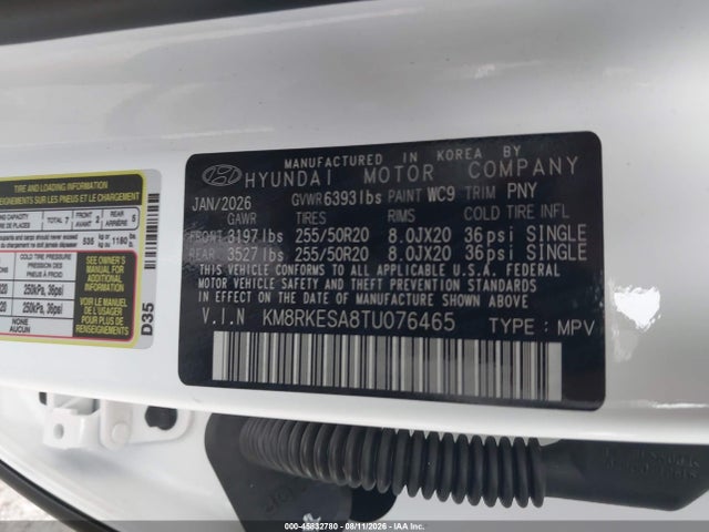 2026 Hyundai Palisade Hev Limited მანქანა იყიდება აუქციონზე, vin: KM8RKESA8TU076465, აუქციონის ნომერი: 45832780