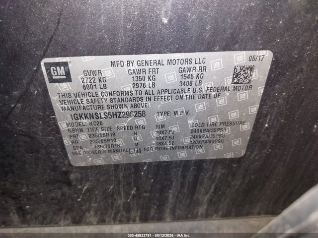 Продажа на аукционе авто 2017 Gmc Acadia Sle-2, vin: 1GKKNSLS5HZ296258, номер лота: 45832791