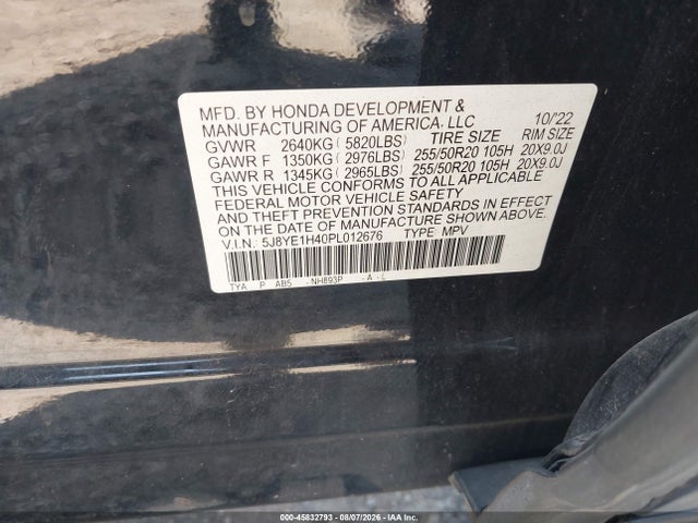 45832793 :رقم المزاد ، 5J8YE1H40PL012676 vin ، 2023 Acura Mdx Technology Package مزاد بيع