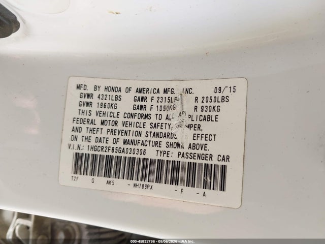 1HGCR2F85GA030306 Honda Accord Ex-l
