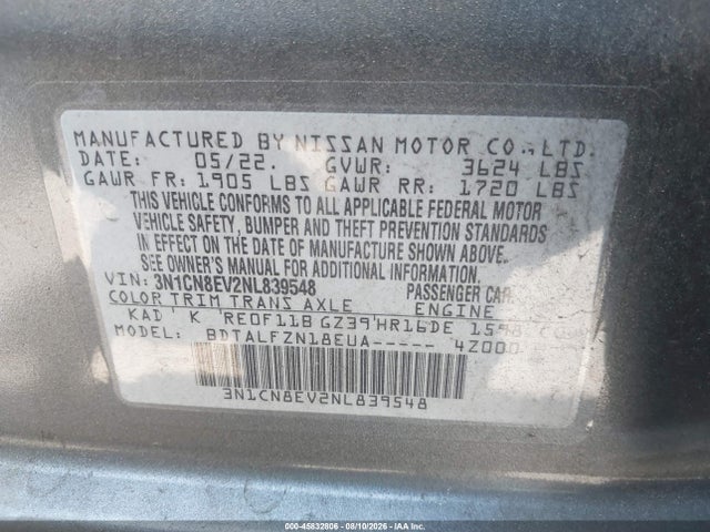 3N1CN8EV2NL839548 Nissan Versa 1.6 Sv Xtronic Cvt