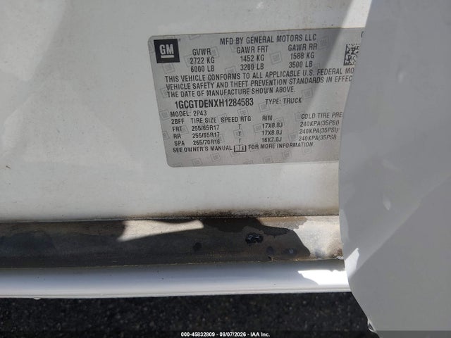 45832809 :رقم المزاد ، 1GCGTDENXH1284583 vin ، 2017 Chevrolet Colorado 4wd Z71 مزاد بيع