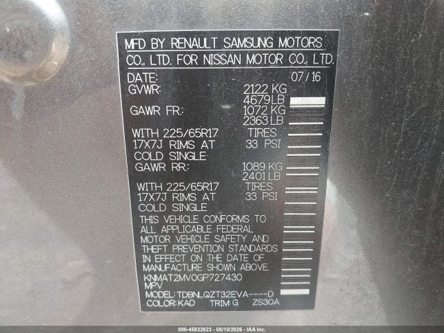 2016 Nissan Rogue Sv მანქანა იყიდება აუქციონზე, vin: KNMAT2MV0GP727430, აუქციონის ნომერი: 45832823