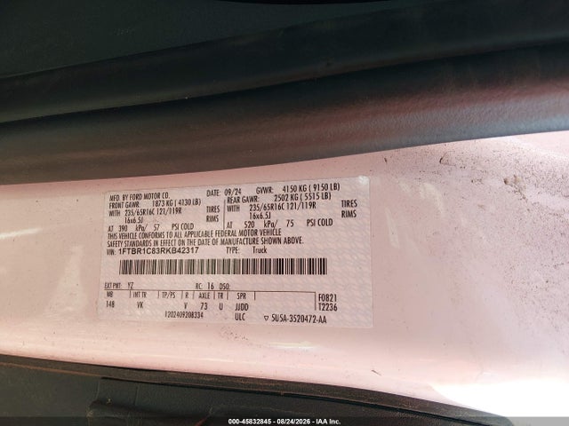45832845 :رقم المزاد ، 1FTBR1C83RKB42317 vin ، 2024 Ford Transit-250 مزاد بيع