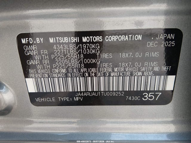 2026 Mitsubishi Outlander Sport 2.0 Es/2.0 Le/2.0 Ralliart/2.0 S/2.0 Se/2.0 Trail Edition მანქანა იყიდება აუქციონზე, vin: JA4ARUAU1TU009252, აუქციონის ნომერი: 45832873