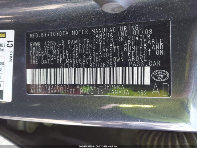 Aukcja sprzedaży 2009 Toyota Matrix S, vin: 2T1LE40E19C006751, numer aukcji: 45832898