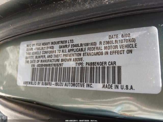 45832911 :رقم المزاد ، 4S3BH896837605287 vin ، 2003 Subaru Outback H6-3.0 Vdc مزاد بيع