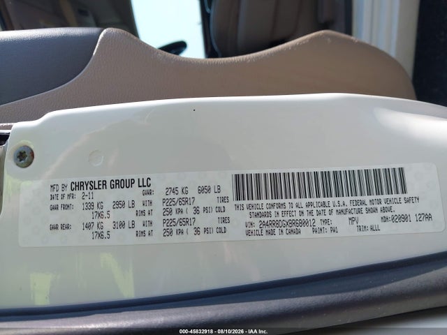 Продаж на аукціоні авто 2011 Chrysler Town & Country Touring-l, vin: 2A4RR8DGXBR680012, номер лоту: 45832918