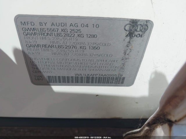 Продажа на аукционе авто 2010 Audi Q5 3.2 Premium, vin: WA1LKAFP7AA099519, номер лота: 45832919