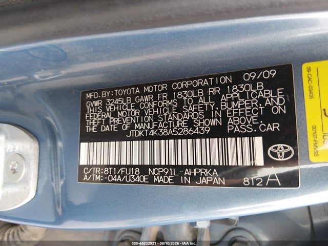 Продаж на аукціоні авто 2010 Toyota Yaris, vin: JTDKT4K38A5286439, номер лоту: 45832921