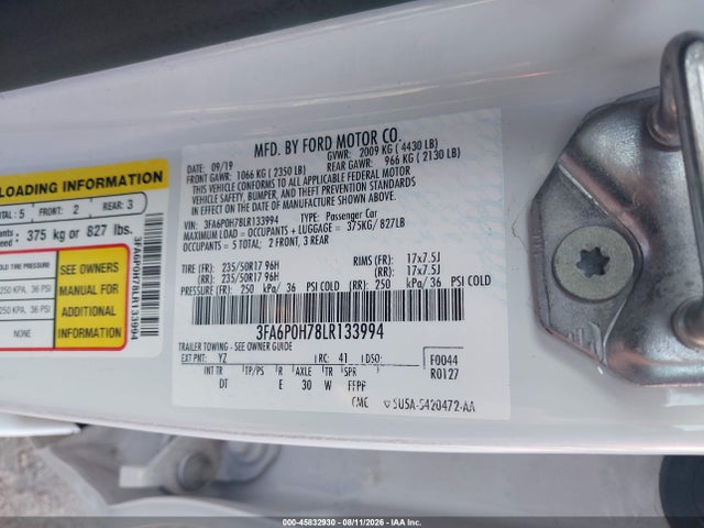 Продаж на аукціоні авто 2020 Ford Fusion Se, vin: 3FA6P0H78LR133994, номер лоту: 45832930