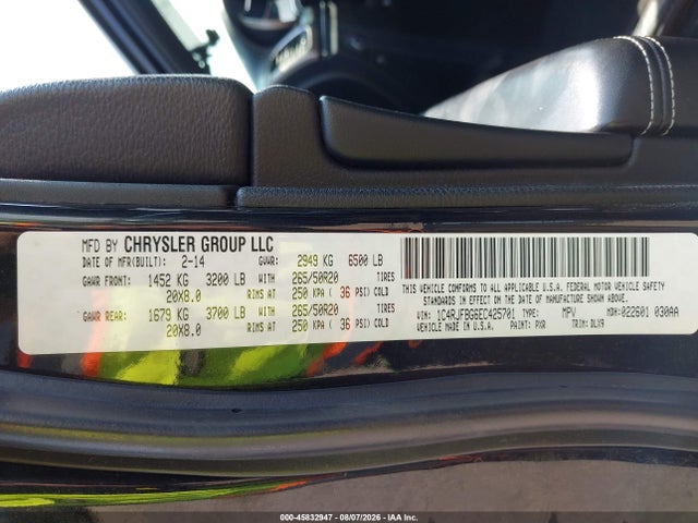 45832947 :رقم المزاد ، 1C4RJFBG6EC425701 vin ، 2014 Jeep Grand Cherokee Limited مزاد بيع
