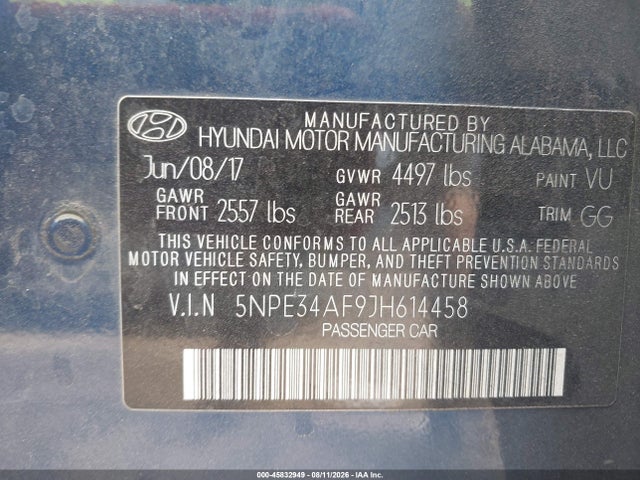5NPE34AF9JH614458 Hyundai Sonata Limited