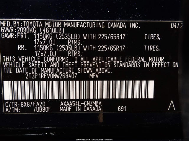 2022 Toyota Rav4 Xle მანქანა იყიდება აუქციონზე, vin: 2T3P1RFV0NW268407, აუქციონის ნომერი: 45832974