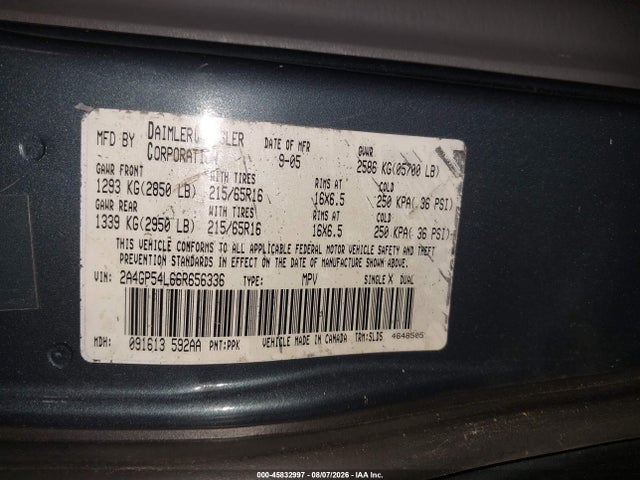 45832997 :رقم المزاد ، 2A4GP54L66R656336 vin ، 2006 Chrysler Town & Country Touring مزاد بيع