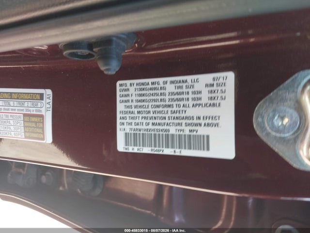 Продажа на аукционе авто 2017 Honda Cr-v Ex-l/ex-l Navi, vin: 7FARW1H8XHE024569, номер лота: 45833015