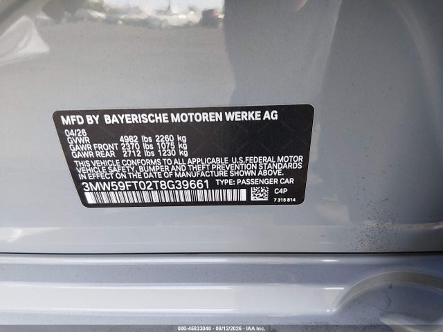 Aukcja sprzedaży 2026 Bmw M340i Na, vin: 3MW59FT02T8G39661, numer aukcji: 45833040