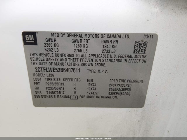 Продаж на аукціоні авто 2011 Gmc Terrain Slt-2, vin: 2CTFLWE53B6407611, номер лоту: 45833060