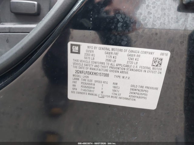 Продажа на аукционе авто 2017 Chevrolet Equinox Lt, vin: 2GNFLFEKXH6157088, номер лота: 45833074