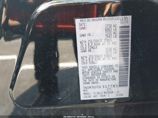Продажа на аукционе авто 2025 Nissan Pathfinder Platinum 4wd, vin: 5N1DR3DJ7SC317783, номер лота: 45833118