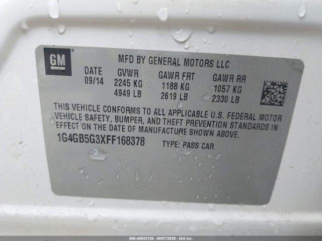 Aukcja sprzedaży 2015 Buick Lacrosse Leather, vin: 1G4GB5G3XFF168378, numer aukcji: 45833126