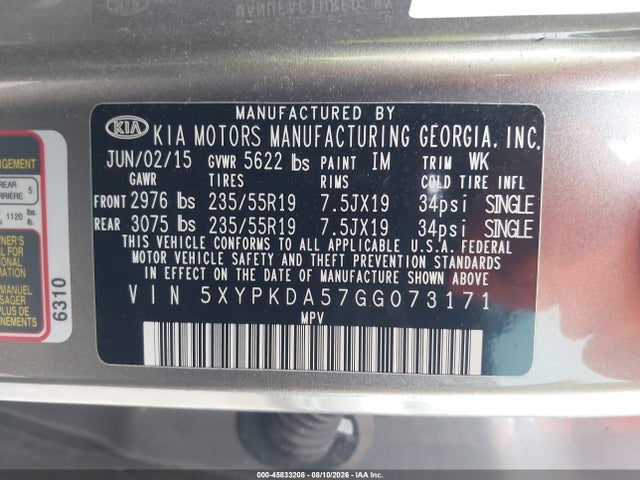 Продаж на аукціоні авто 2016 Kia Sorento 3.3l Sxl, vin: 5XYPKDA57GG073171, номер лоту: 45833208