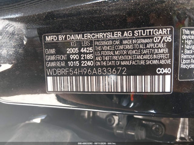 Aukcja sprzedaży 2006 Mercedes-benz C 280 Luxury, vin: WDBRF54H96A833672, numer aukcji: 45833292