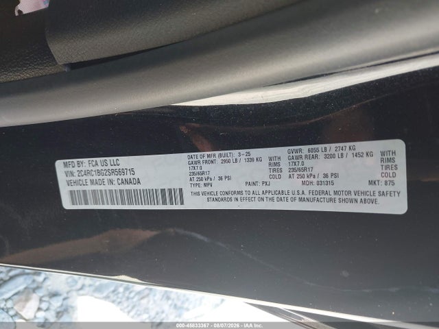 Aukcja sprzedaży 2025 Chrysler Pacifica Select, vin: 2C4RC1BG2SR569715, numer aukcji: 45833367
