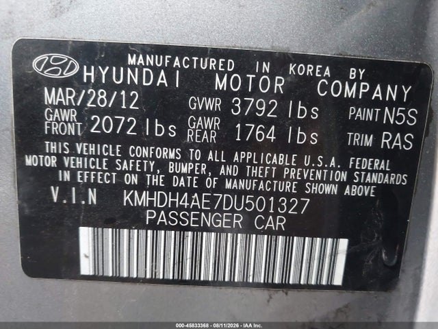 Продажа на аукционе авто 2013 Hyundai Elantra Gls, vin: KMHDH4AE7DU501327, номер лота: 45833368