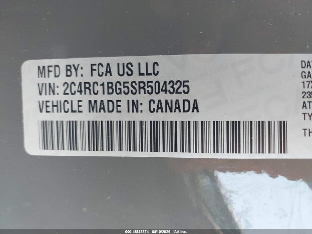 Aukcja sprzedaży 2025 Chrysler Pacifica Select, vin: 2C4RC1BG5SR504325, numer aukcji: 45833374