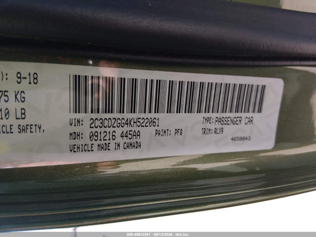 Продаж на аукціоні авто 2019 Dodge Challenger Sxt Awd, vin: 2C3CDZGG4KH522061, номер лоту: 45833387