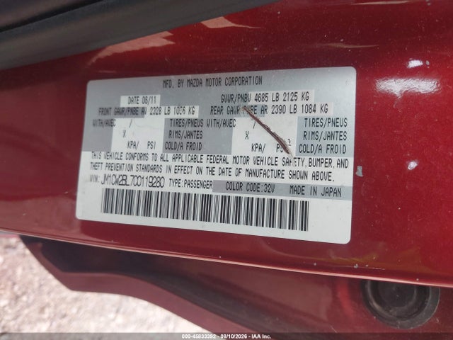 Aukcja sprzedaży 2012 Mazda Mazda5 Sport, vin: JM1CW2BL7C0119280, numer aukcji: 45833392