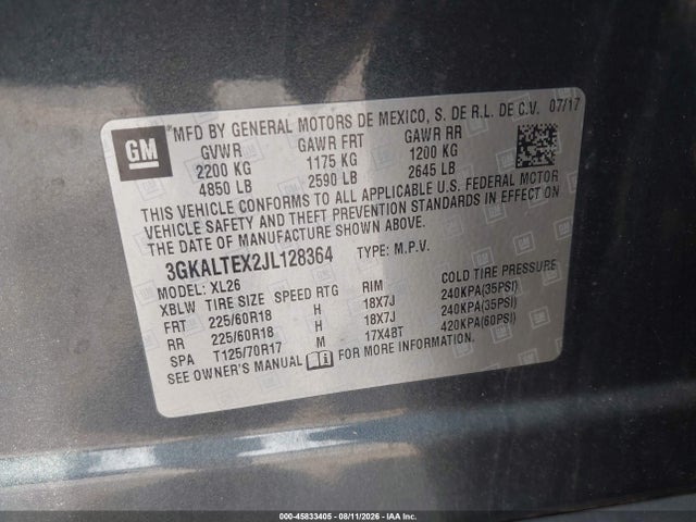 2018 Gmc Terrain Sle მანქანა იყიდება აუქციონზე, vin: 3GKALTEX2JL128364, აუქციონის ნომერი: 45833405