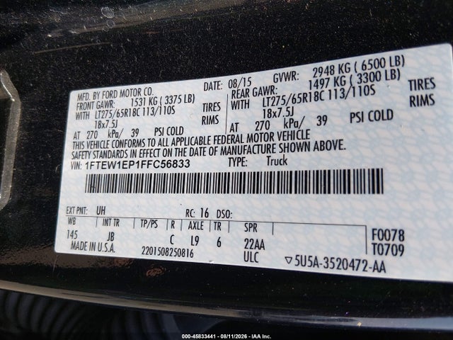 Продаж на аукціоні авто 2015 Ford F-150 Xlt, vin: 1FTEW1EP1FFC56833, номер лоту: 45833441