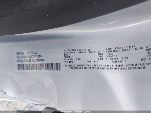 Продажа на аукционе авто 2026 Chrysler Pacifica Select, vin: 2C4RC1BGXTR182444, номер лота: 45833457
